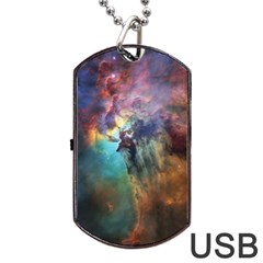 Lagoon Nebula Interstellar Cloud Pastel Pink, Turquoise And Yellow Stars Dog Tag Usb Flash (two Sides) by genx