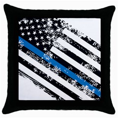 Usa Flag The Thin Blue Line I Back The Blue Usa Flag Grunge On White Background Throw Pillow Case (black) by snek