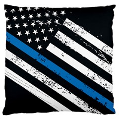 Usa Flag The Thin Blue Line I Back The Blue Usa Flag Grunge On Black Background Large Flano Cushion Case (one Side) by snek