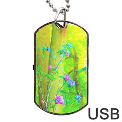 Hot Pink Abstract Rose Of Sharon On Bright Yellow Dog Tag Usb Flash (two Sides) by myrubiogarden