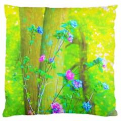 Hot Pink Abstract Rose Of Sharon On Bright Yellow Large Cushion Case (one Side) by myrubiogarden