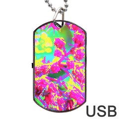 Psychedelic Succulent Sedum Turquoise And Yellow Dog Tag Usb Flash (two Sides) by myrubiogarden