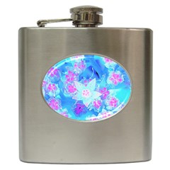 Blue And Hot Pink Succulent Underwater Sedum Hip Flask (6 Oz) by myrubiogarden