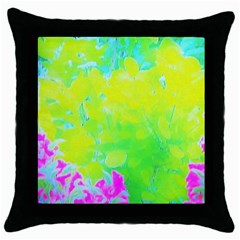 Fluorescent Yellow And Pink Abstract Garden Foliage Throw Pillow Case (black) by myrubiogarden