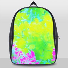 Fluorescent Yellow And Pink Abstract Garden Foliage School Bag (large) by myrubiogarden