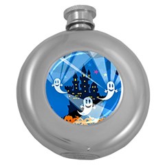 Halloween Ghosts Haunted House Round Hip Flask (5 Oz) by Wegoenart