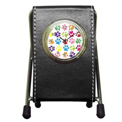 Paw Print Paw Prints Background Pen Holder Desk Clock by Wegoenart