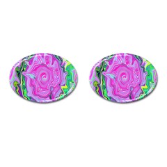 Groovy Pink, Blue And Green Abstract Liquid Art Cufflinks (oval) by myrubiogarden