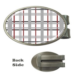 Fabric Plaid Grey Gray Burgundy Money Clips (oval)  by Wegoenart