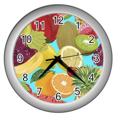 Fruit Picture Drawing Illustration Wall Clock (silver) by Wegoenart