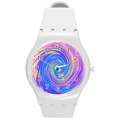 Cool Abstract Pink Blue And Yellow Twirl Liquid Art Round Plastic Sport Watch (m) by myrubiogarden