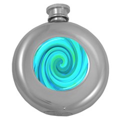 Groovy Cool Abstract Aqua Liquid Art Swirl Painting Round Hip Flask (5 Oz) by myrubiogarden