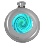 Groovy Cool Abstract Aqua Liquid Art Swirl Painting Round Hip Flask (5 oz) Front