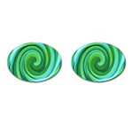 Groovy Abstract Turquoise Liquid Swirl Painting Cufflinks (Oval) Front(Pair)