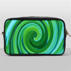 Groovy Abstract Turquoise Liquid Swirl Painting Toiletries Bag (one Side) by myrubiogarden