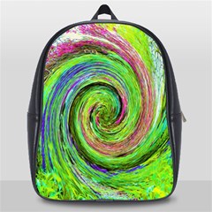 Groovy Abstract Green And Crimson Liquid Swirl School Bag (large) by myrubiogarden