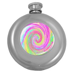 Groovy Abstract Pink And Blue Liquid Swirl Painting Round Hip Flask (5 Oz) by myrubiogarden