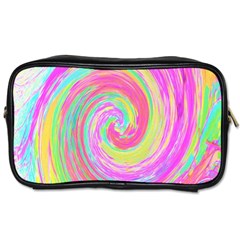 Groovy Abstract Pink And Blue Liquid Swirl Painting Toiletries Bag (two Sides) by myrubiogarden