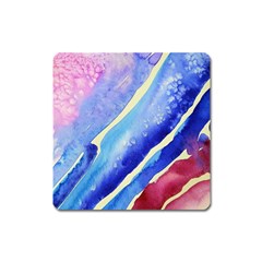 Painting Abstract Blue Pink Spots Square Magnet by Pakrebo