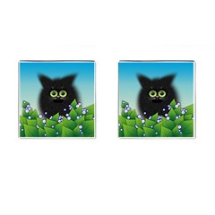 Kitten Black Furry Illustration Cufflinks (square) by Pakrebo