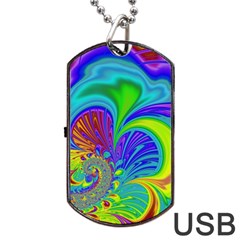 Fractal Neon Art Artwork Fantasy Dog Tag Usb Flash (one Side) by Pakrebo