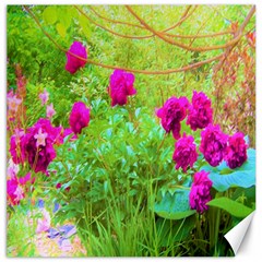 Impressionistic Purple Peonies With Green Hostas Canvas 20  X 20  by myrubiogarden