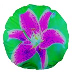 Hot Pink Stargazer Lily On Turquoise Blue And Green Large 18  Premium Flano Round Cushions Back