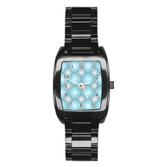 White Light Blue Gray Tile Stainless Steel Barrel Watch by Pakrebo