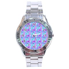 Flowers Light Blue Purple Magenta Stainless Steel Analogue Watch by Pakrebo