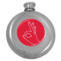 A-ok Perfect Handsign Maga Pro-trump Patriot On Maga Red Background Round Hip Flask (5 Oz) by snek