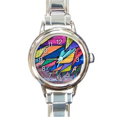 Urban Colorful Graffiti Brick Wall Industrial Scale Abstract Pattern Round Italian Charm Watch by genx