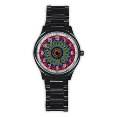 Kaleidoscope Mandala Pattern Stainless Steel Round Watch by Pakrebo