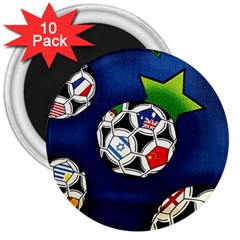 Textile Football Soccer Fabric 3  Magnets (10 Pack)  by Pakrebo