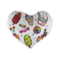 Doodle Cartoon Drawn Cone Food Standard 16  Premium Heart Shape Cushions by Pakrebo