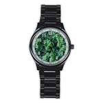 Green Pattern Background Abstract Stainless Steel Round Watch Front