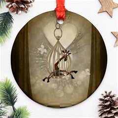 Funny Giraffe With Herats And Butterflies Ornament (round) by FantasyWorld7