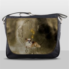 Cute Little Chihuahua With Hearts On The Moon Messenger Bag by FantasyWorld7