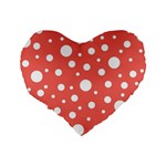 Polka Dot On Living Coral Standard 16  Premium Heart Shape Cushions Back