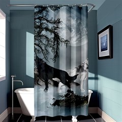 Awesome Black And White Wolf In The Dark Night Shower Curtain 36  X 72  (stall)  by FantasyWorld7