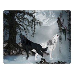 Awesome Black And White Wolf In The Dark Night Double Sided Flano Blanket (large)  by FantasyWorld7