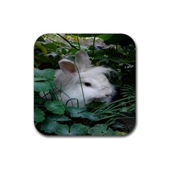 Adorable White Bunny Rabbit Rubber Coaster (square)  by SimplyNature