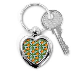 Citrus Tropical Orange Blue Key Chains (heart)  by snowwhitegirl