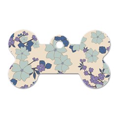 Vintage Floral Blue Pattern Dog Tag Bone (two Sides) by snowwhitegirl