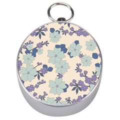 Vintage Floral Blue Pattern Silver Compasses by snowwhitegirl