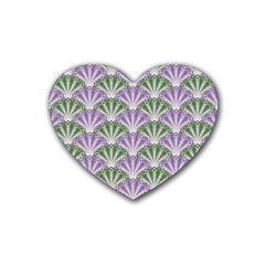 Vintage Scallop Violet Green Pattern Rubber Coaster (heart)  by snowwhitegirl