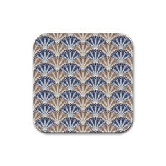 Vintage Scallop Beige Blue Pattern Rubber Square Coaster (4 Pack)  by snowwhitegirl