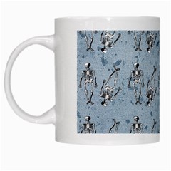 Skeleton Blue Background White Mugs by snowwhitegirl