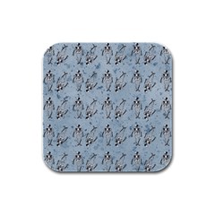 Skeleton Blue Background Rubber Square Coaster (4 Pack)  by snowwhitegirl