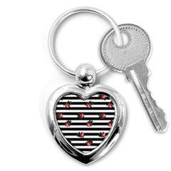 Black Stripes Roses Key Chains (heart)  by snowwhitegirl