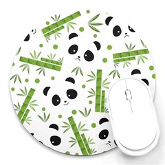 Giant Panda Bear Bamboo Icon Green Bamboo Round Mousepads by Sudhe